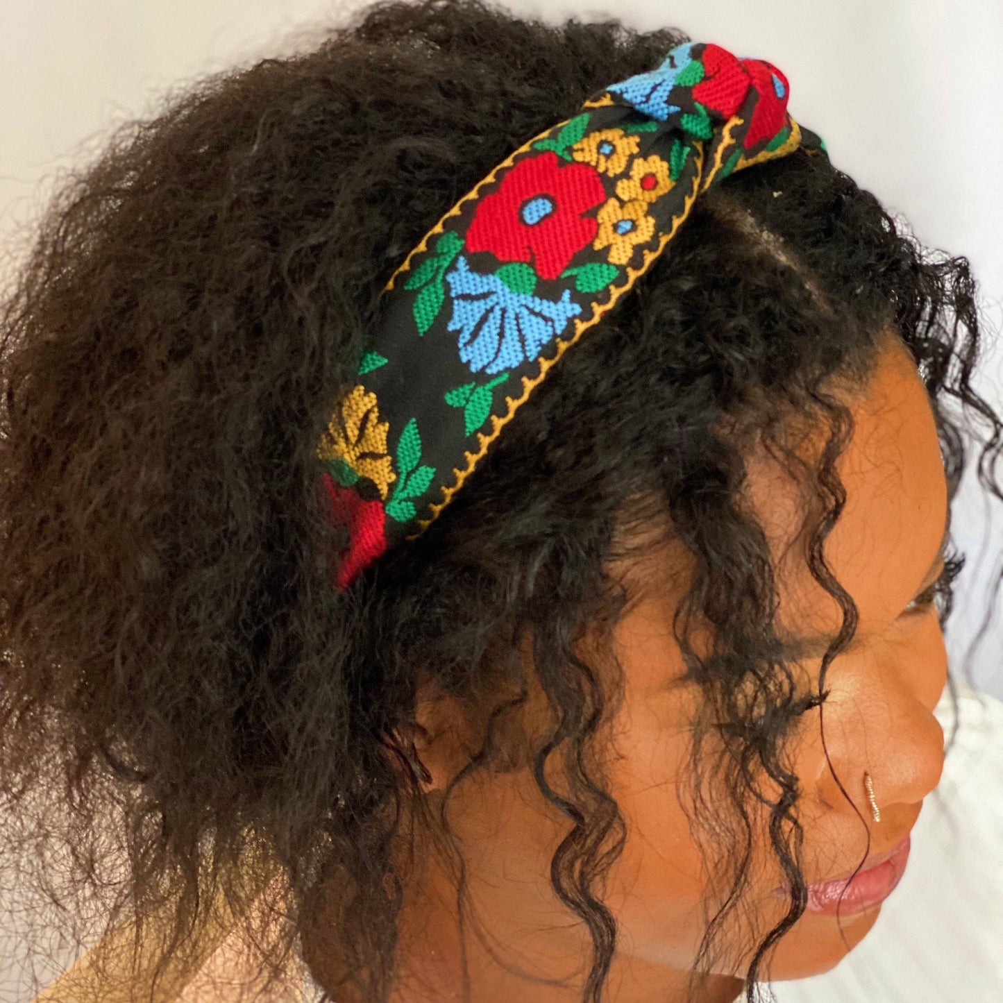 French Floral Embroidered Headband: Red