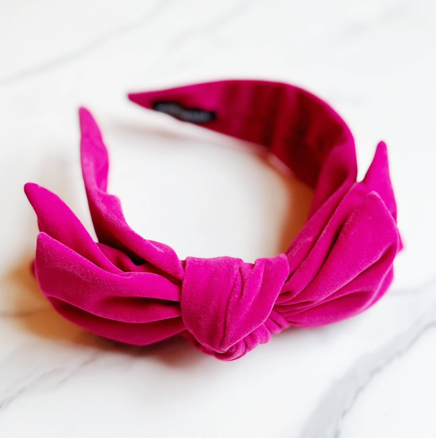 Structured Velvet Bow Headband: Deep Pink