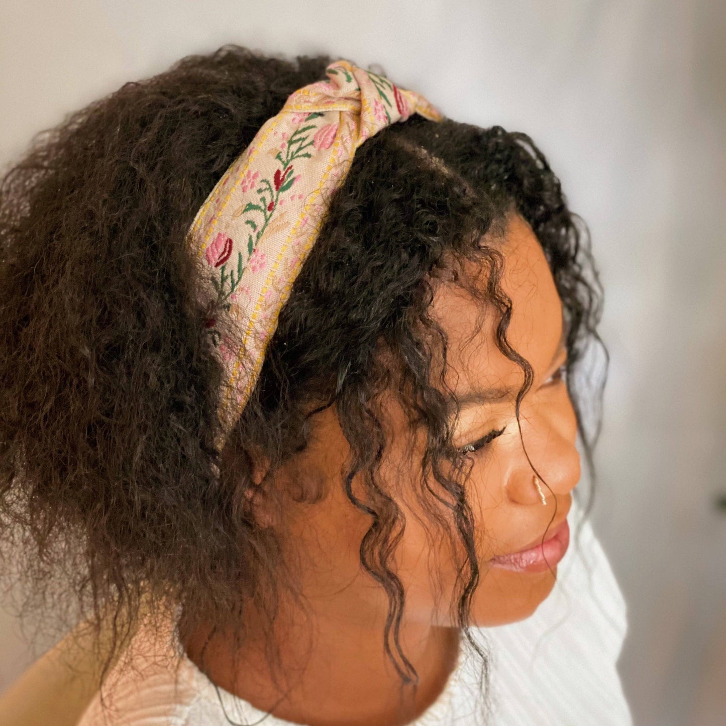 French Floral Embroidered Headband: Red