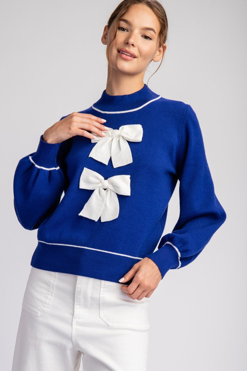 Mock Neck Sweater Bow Top