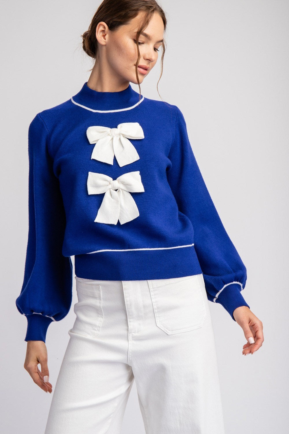 Mock Neck Sweater Bow Top