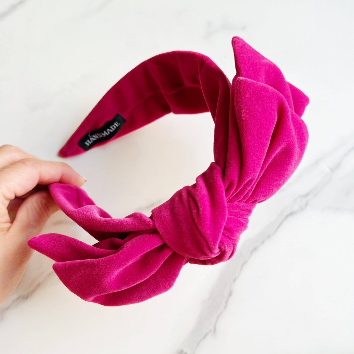 Structured Velvet Bow Headband: Deep Pink