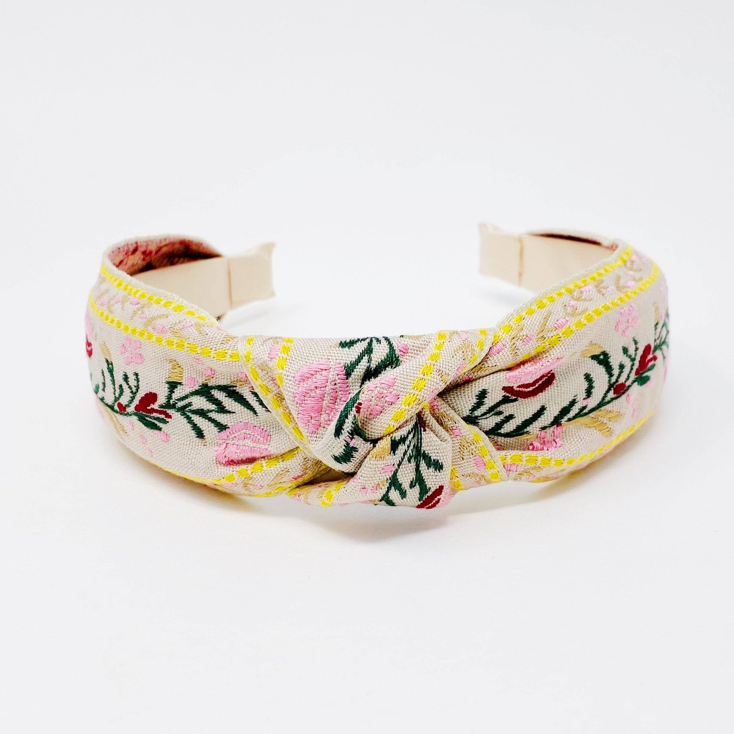 French Floral Embroidered Headband: Red