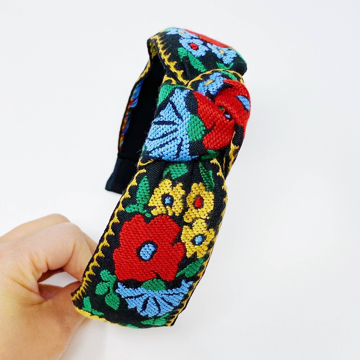 French Floral Embroidered Headband: Red