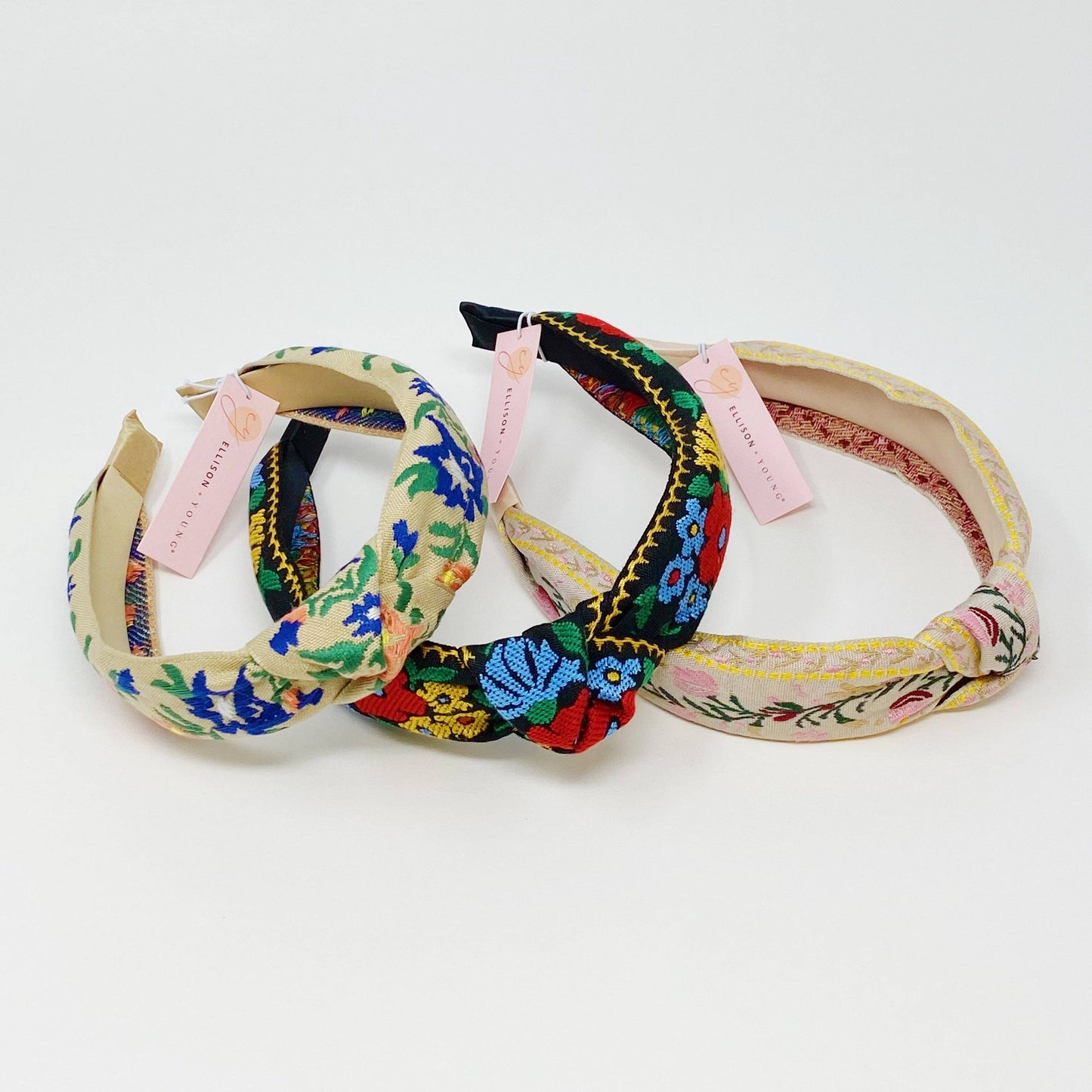 French Floral Embroidered Headband: Red